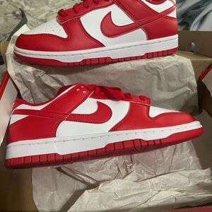 Nike Red and White Low-Top Swoosh Sneakers